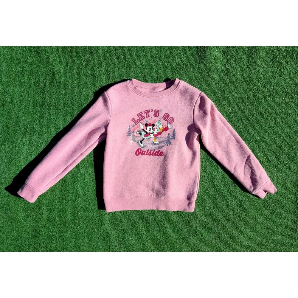 Let's Go Outside Minnie Mouse+Daisy Duck Disney Girls Sz 8 Pink Sweatshirt EUC